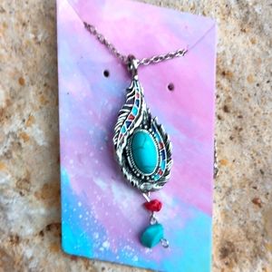 Turquoise pendant silver necklace gift christmas
